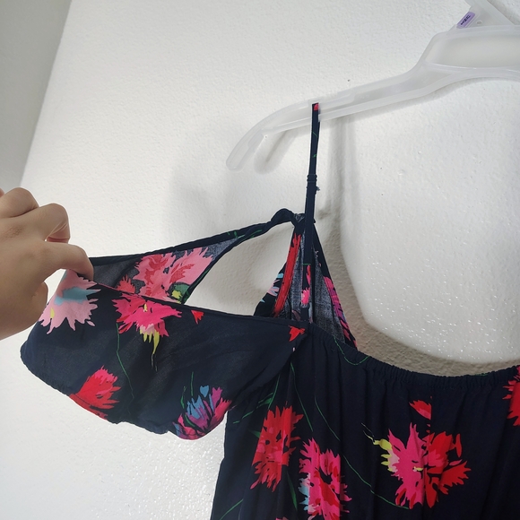 Express Floral Maxi Dress Small Blue Pink Ruffle High Low Wrap Faux Summer Boho - Picture 10 of 16